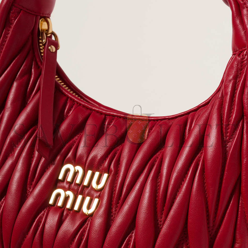 MIU MIU WANDER MATELASSÉ NAPPA LEATHER HOBO BAG 5BC125 (20*17*6cm)